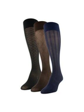 Peds Women Sheer Trouser Knee High Socks 3 Pairs Brown Blue Black Size 8-12